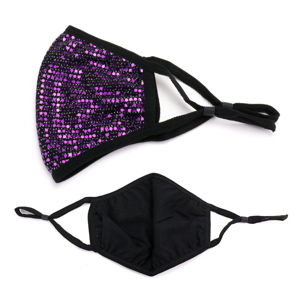 Brina Purple Sequin Black Face Mask