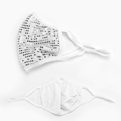 Brina Silver Sequin White Face Mask