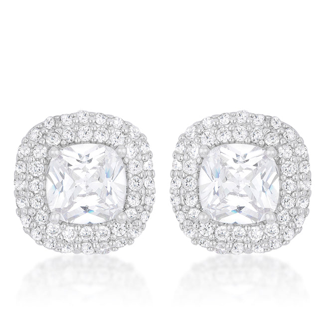 Burke Cushion Double Halo Stud Earrings | 4.5ct