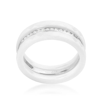 Calia White Ceramic Triplet CZ Ring | Sterling Silver