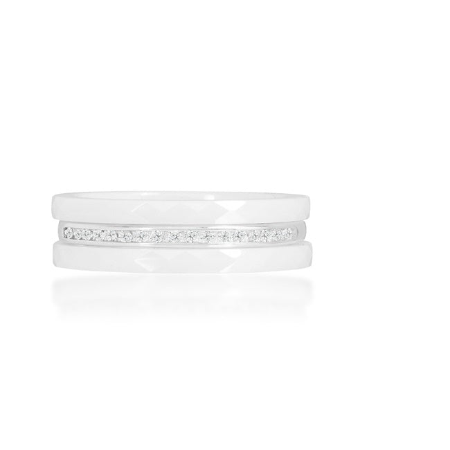 Calia White Ceramic Triplet CZ Ring | Sterling Silver