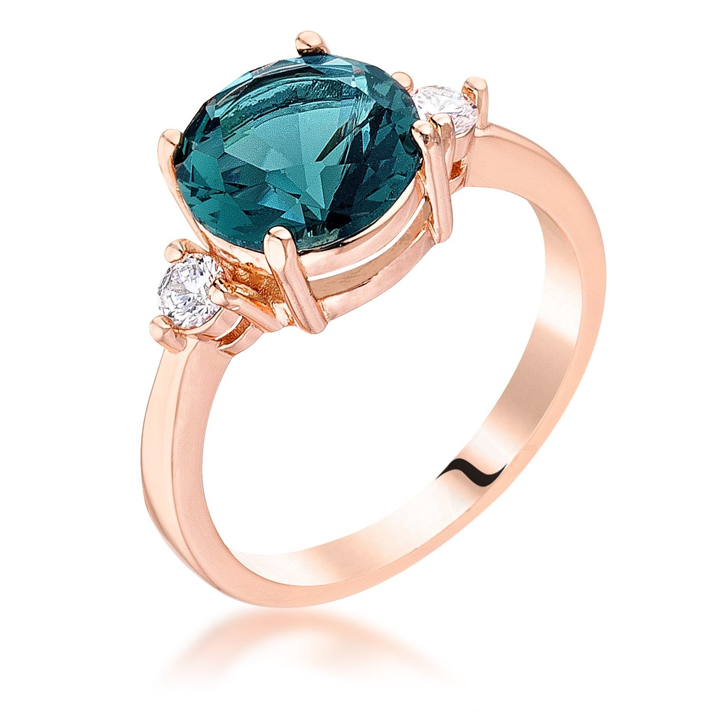 Abigail 9mm Round Blue Green CZ Three Stone Ring | 3ct