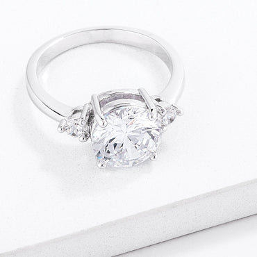 Abigail 9mm Round Three Stone CZ Engagement Ring | 3ct