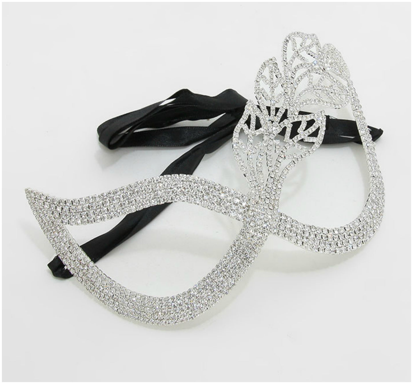 Cyntia Flower Leaf Crystal Masquerade Mask | Crystal | Silver