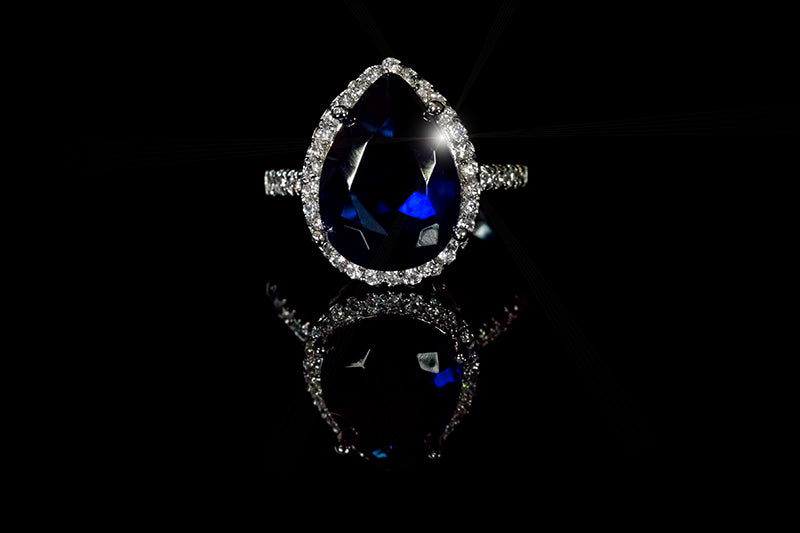 Della 6ct Sapphire Pear Halo Cocktail Ring | 7ct