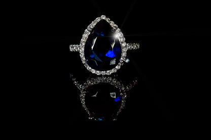 Della 6ct Sapphire Pear Halo Cocktail Ring | 7ct