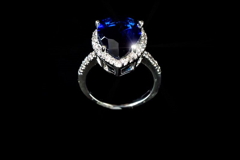 Della 6ct Sapphire Pear Halo Cocktail Ring | 7ct