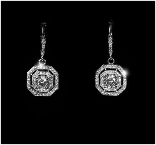 Dena Double Halo Octogon Drop Earrings | 1.75ct