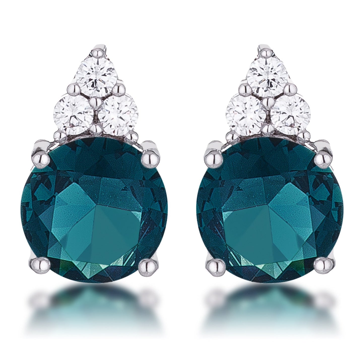 Abigail 9mm Round Blue Green CZ Stud Earrings | 3ct