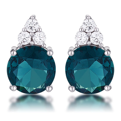 Abigail 9mm Round Blue Green Rose Gold CZ Earrings | 3ct