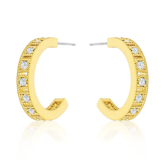 Edmee Gold Milgrain Small Hoop Earrings