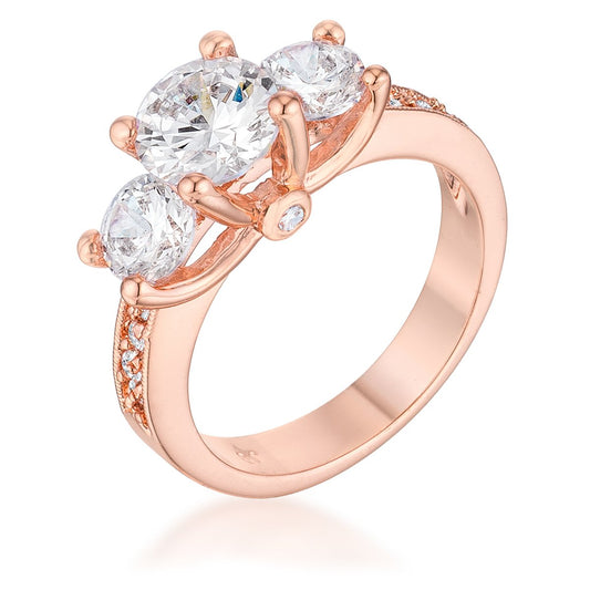 Elizabeth Three Stone Rose Gold Engagement Ring | 3ct