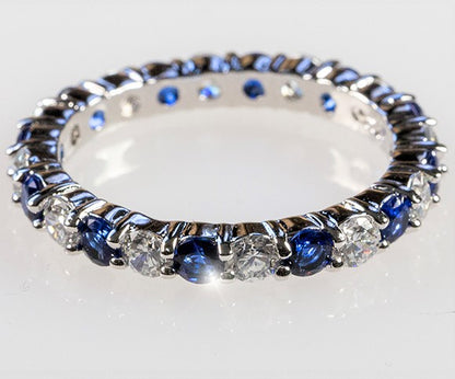 Elizabeth Sapphire Blue Eternity Stackable Ring | 4ct | Sterling Silver