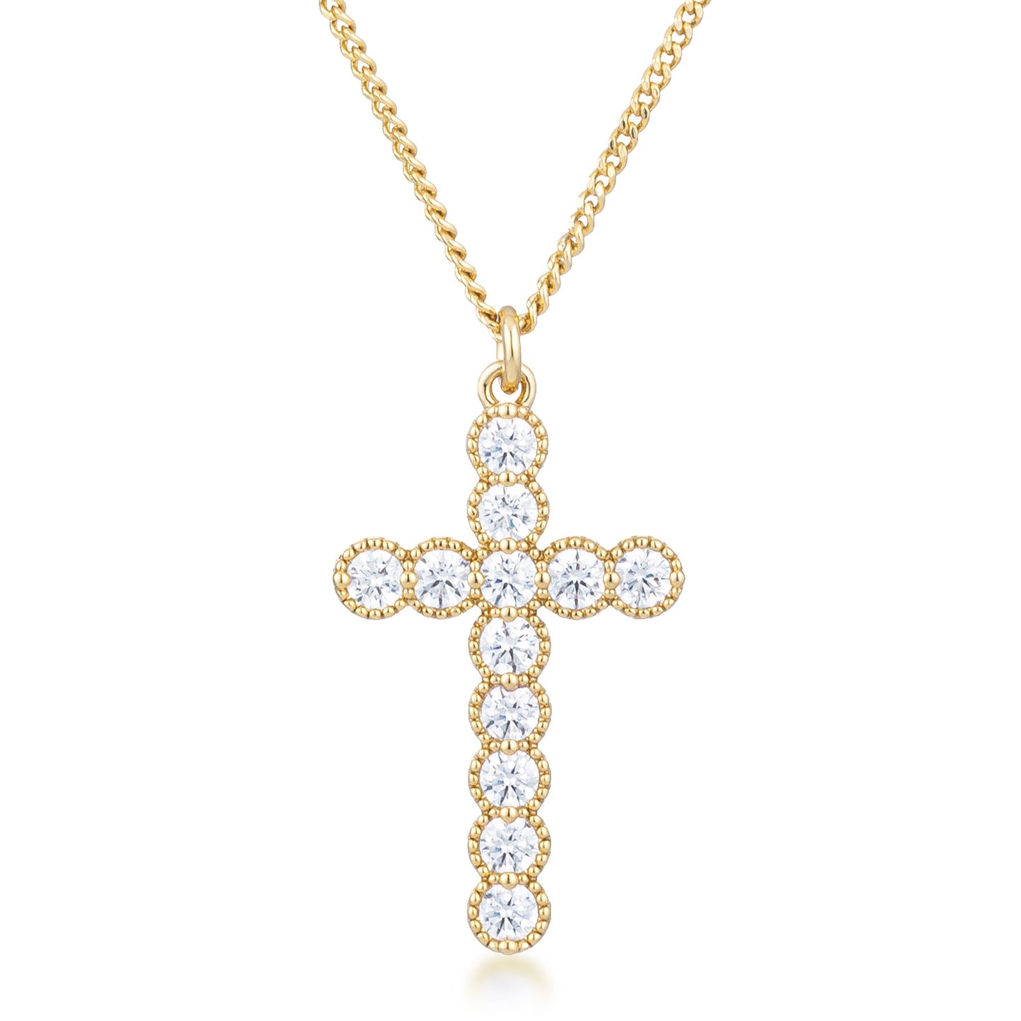 Erin Micro Beaded Rose Gold CZ Cross Pendant