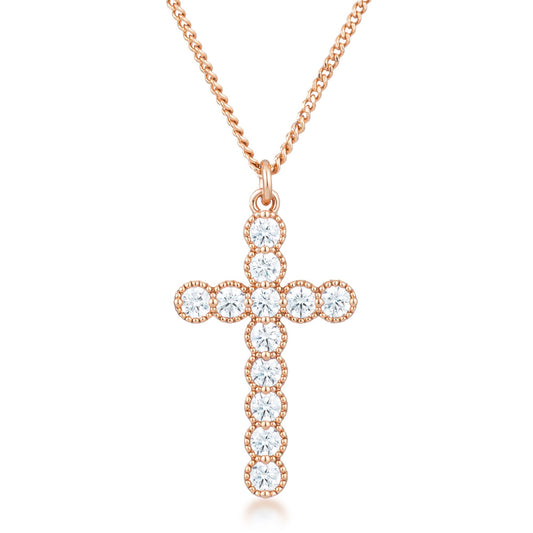 Erin Micro Beaded Rose Gold CZ Cross Pendant