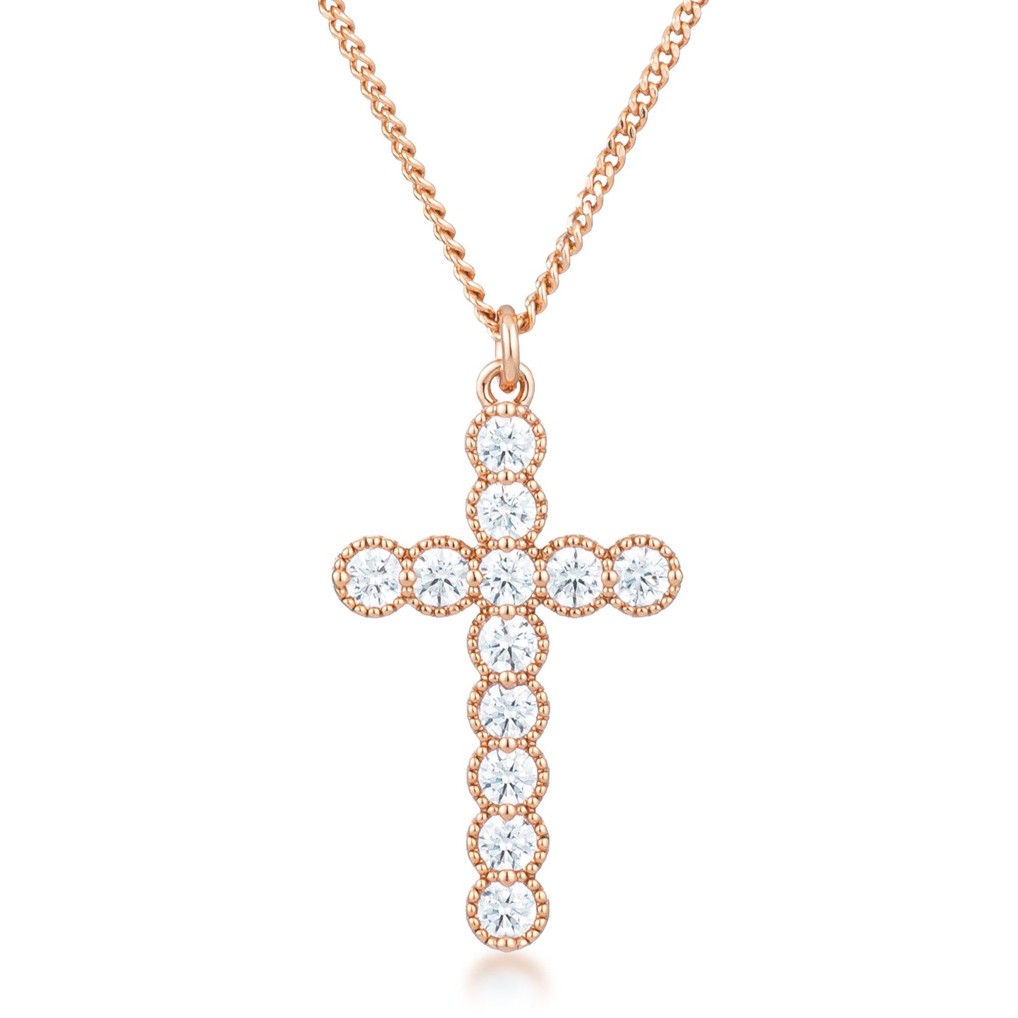 Erin Micro Beaded Gold CZ Cross Pendant