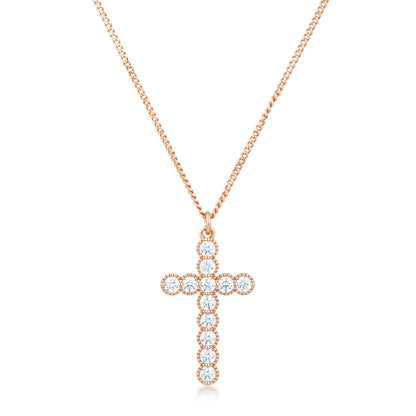 Erin Micro Beaded Rose Gold CZ Cross Pendant