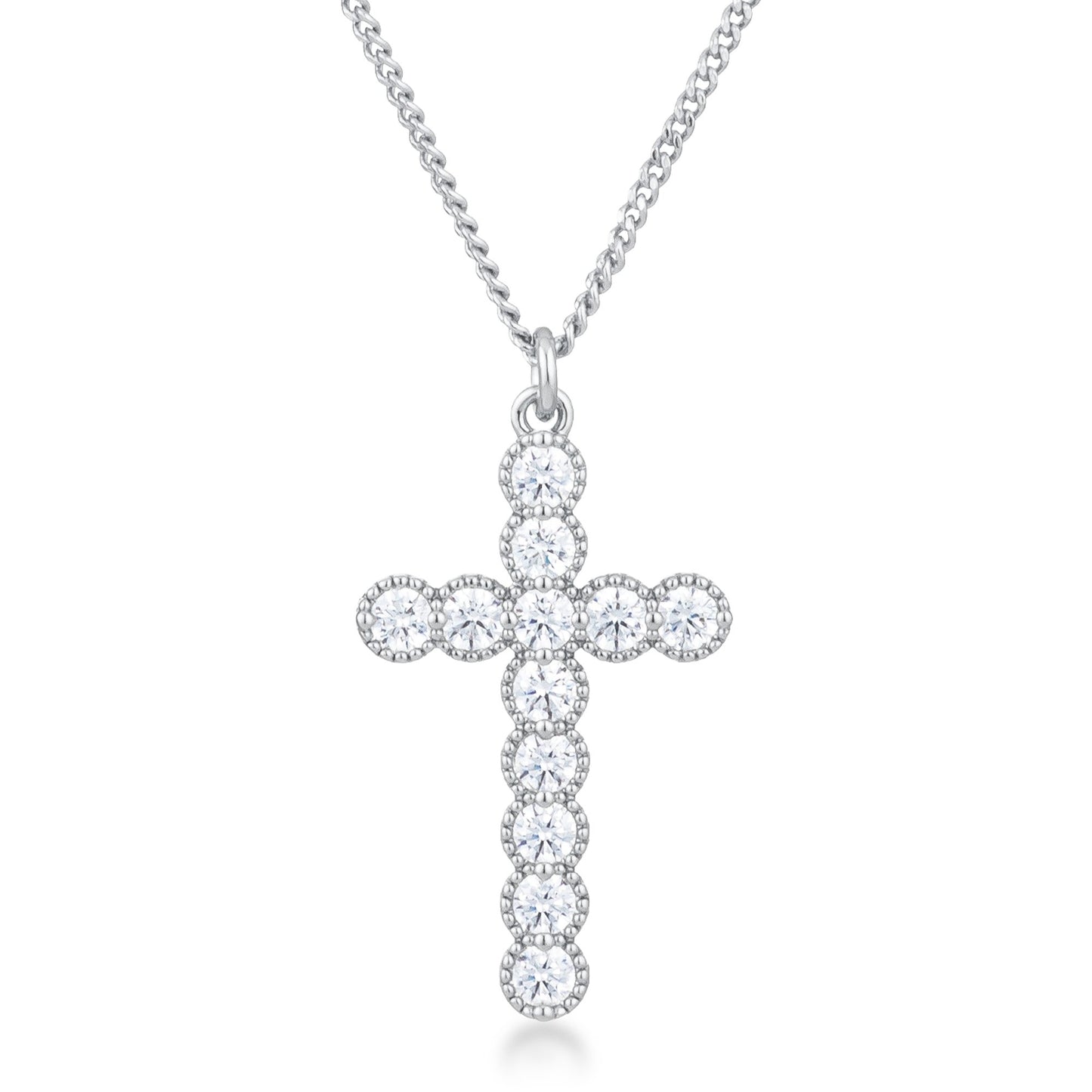 Erin Micro Beaded Silver CZ Cross Pendant