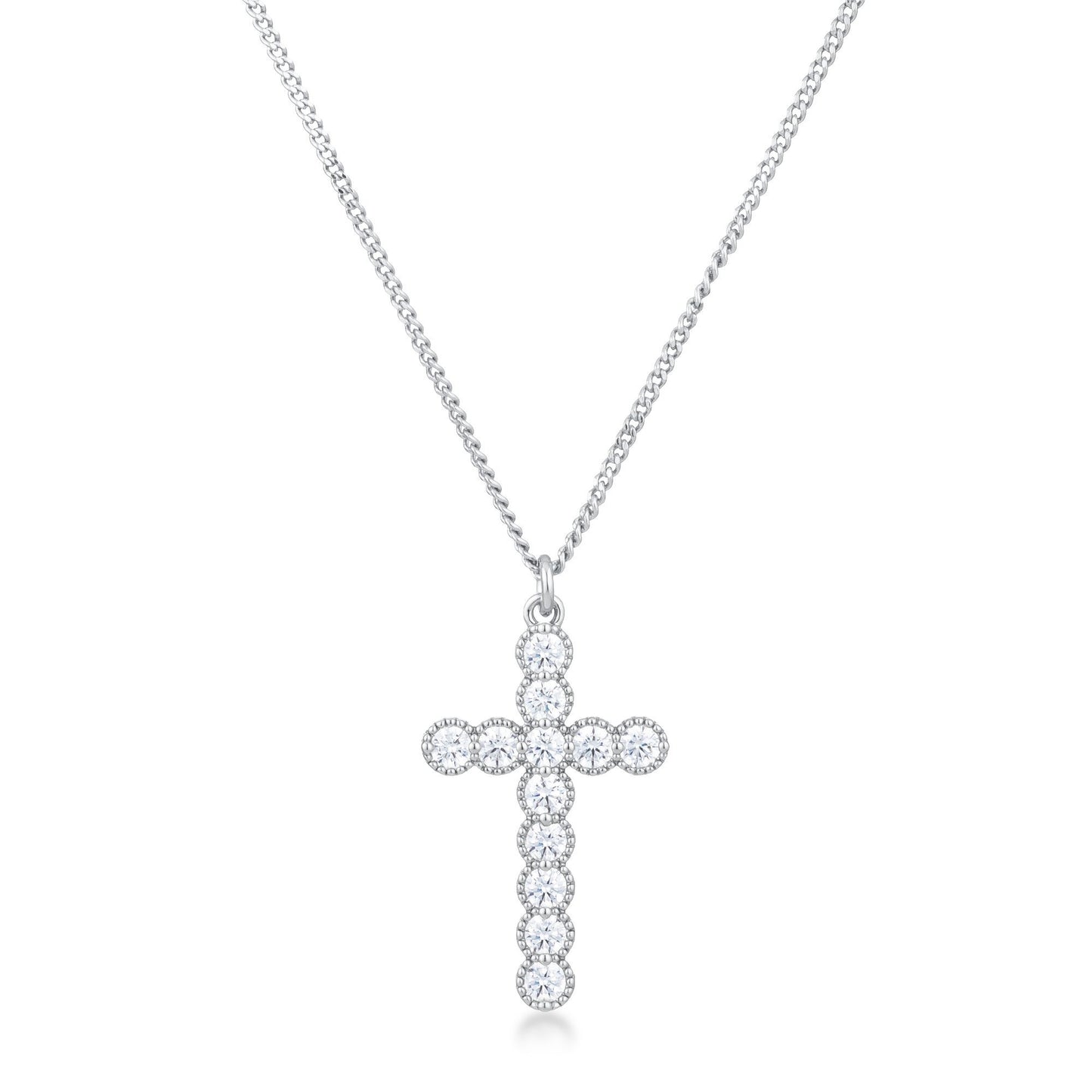 Erin Micro Beaded Silver CZ Cross Pendant