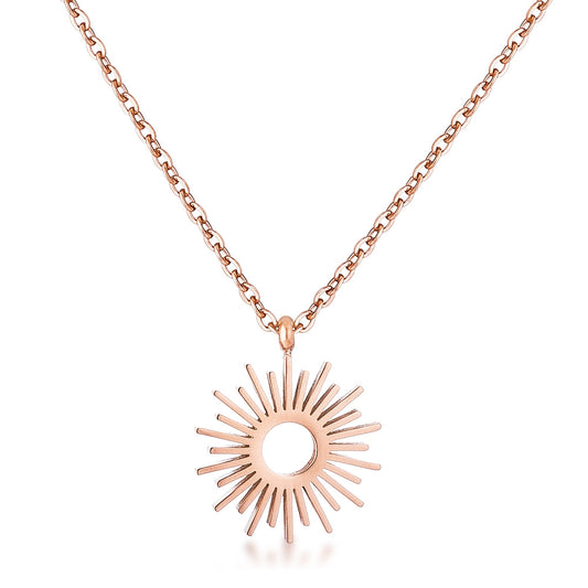 Erma Sunburst Rose Gold Pendant Necklace | Stainless Steel