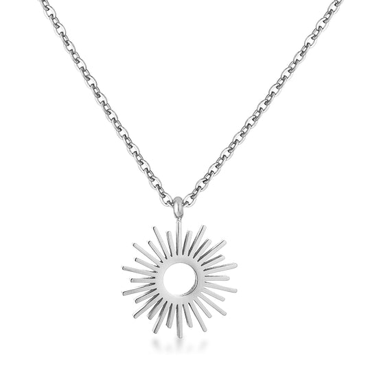 Erma Sunburst Silver Pendant Necklace | Stainless Steel