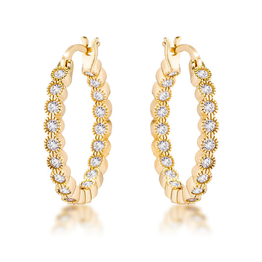 Flo Round CZ Dotted Bezel Hoop Earrings | 0.5ct