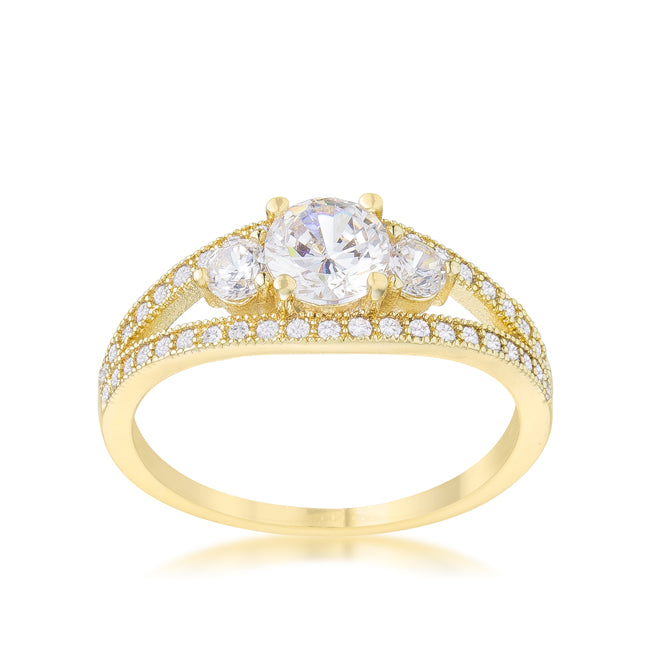 Genna Delicate Three Stone Round CZ Ring | 1.6ct | 14k Gold