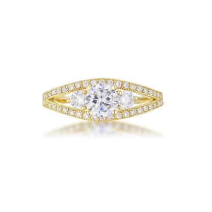 Genna Delicate Three Stone Round CZ Ring | 1.6ct | 14k Gold