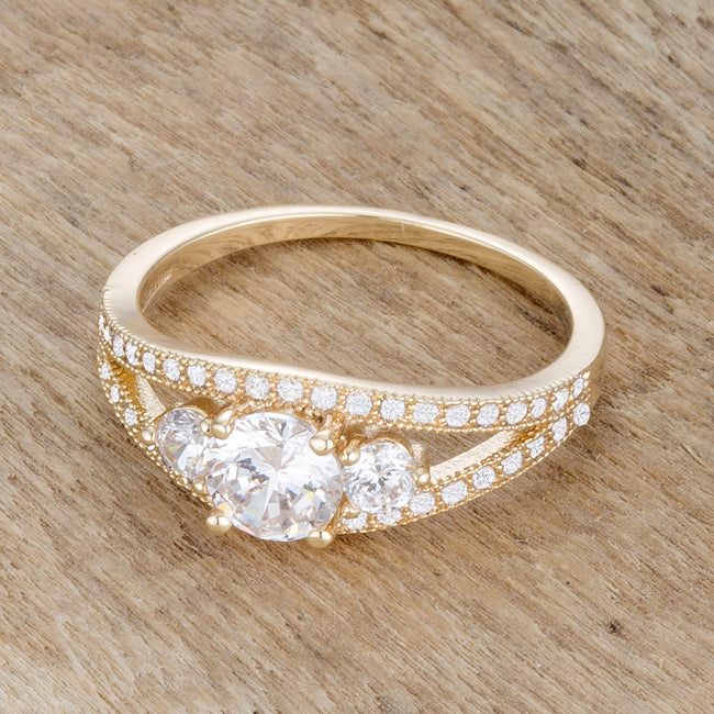 Genna Delicate Three Stone Round CZ Ring | 1.6ct | 14k Gold