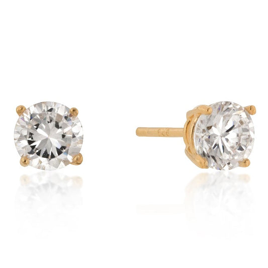 Haley 6mm Round CZ Gold Stud Earrings  | 0.9ct | Sterling Silver