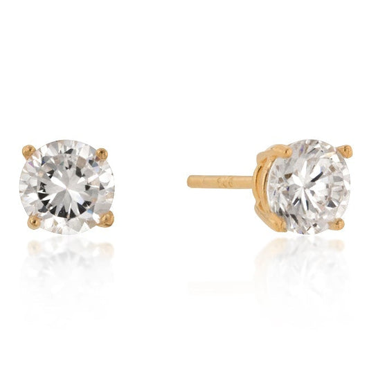 Haley 5mm Round CZ Gold Stud Earrings | 0.5ct | Sterling Silver