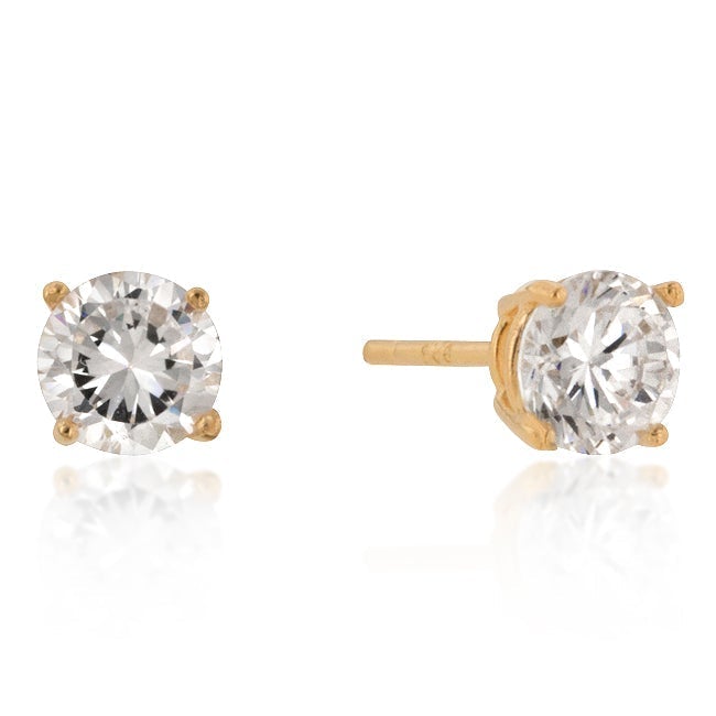 Haley 4mm Round CZ Gold Stud Earrings | 0.25ct | Sterling Silver