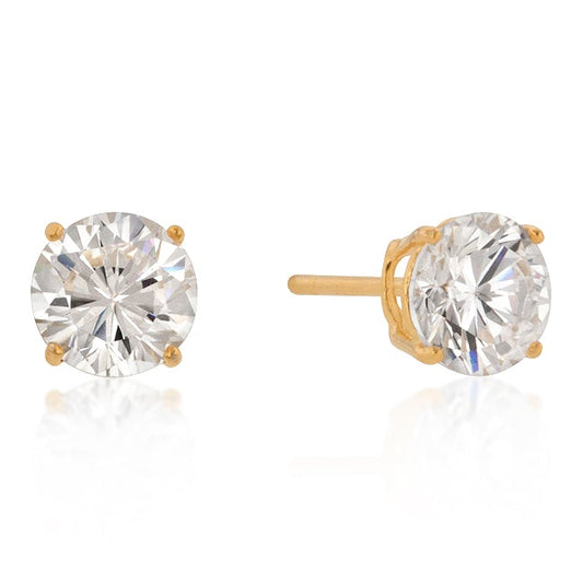 Haley 7mm Round CZ Gold Stud Earrings  | 1.3ct | Sterling Silver