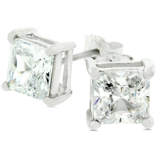 Halen Princess Cut Stud Earrings  – 6mm  | 1.25 ct | Sterling Silver