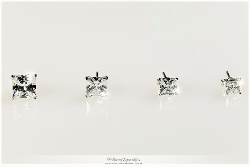 Halsey Princess Cut Stud Earrings – 4mm | .5ct | Sterling Silver