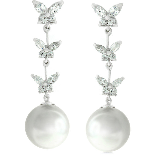 Hiroko Butterfly CZ Pearl Dangle Earings | 1.5ct