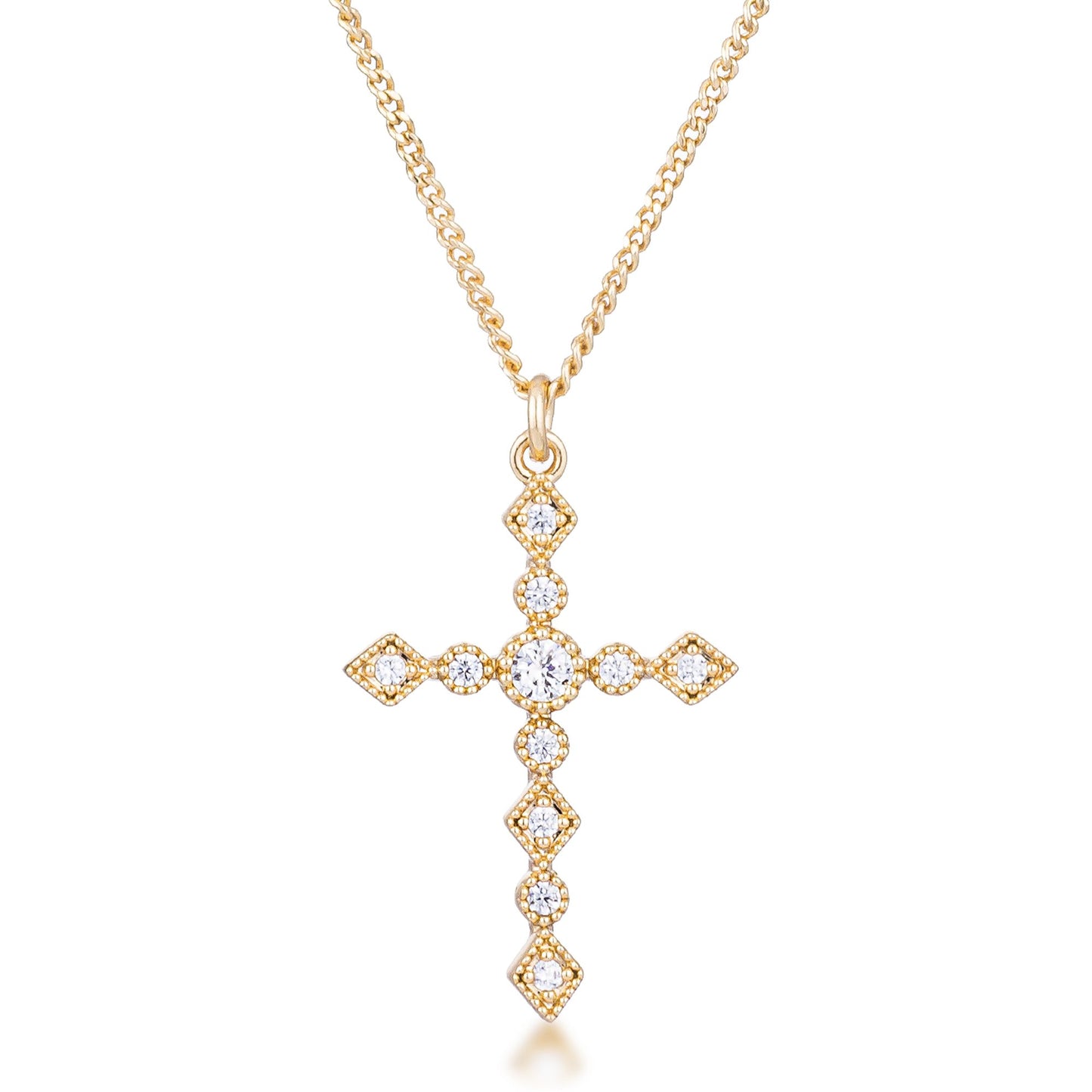 Ida Danity Art Deco CZ Silver Cross Pendant