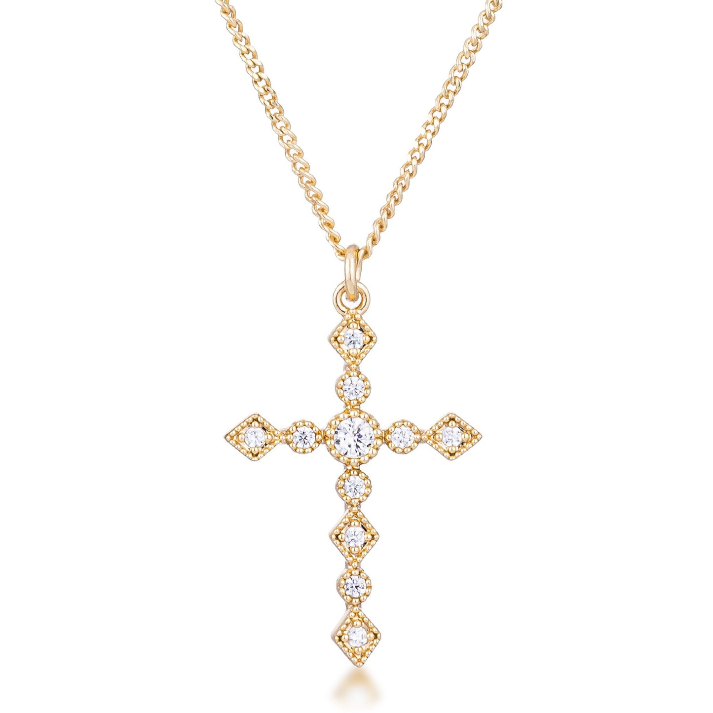 Ida Danity Art Deco CZ Rose Gold Cross Pendant