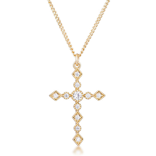 Jelana Delicate Vintage CZ Gold Cross Pendant