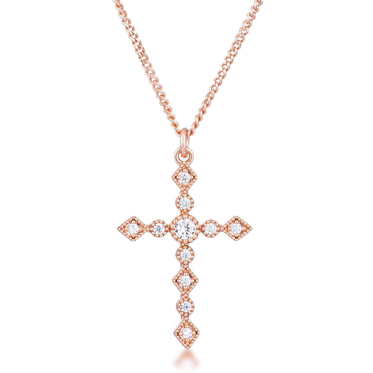 Jelana Vintage CZ Silver Cross Pendant