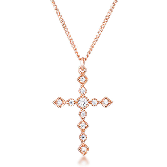 Ida Danity Art Deco CZ Rose Gold Cross Pendant