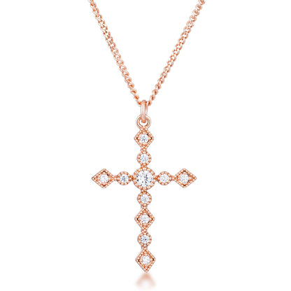 Jelana Delicate Vintage CZ Rose Gold Cross Pendant