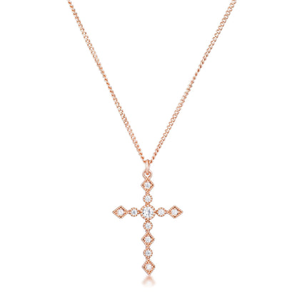 Jelana Delicate Vintage CZ Gold Cross Pendant