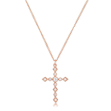 Ida Danity Art Deco CZ Rose Gold Cross Pendant