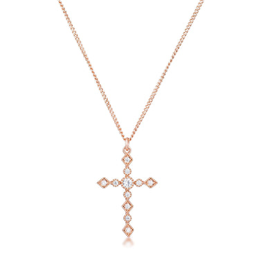 Jelana Delicate Vintage CZ Rose Gold Cross Pendant