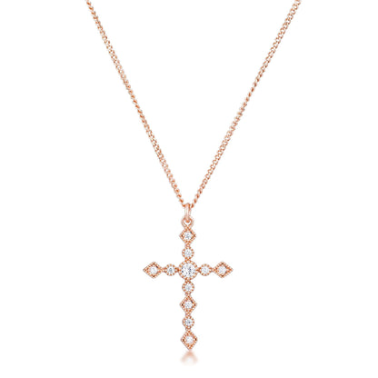 Jelana Delicate Vintage CZ Rose Gold Cross Pendant