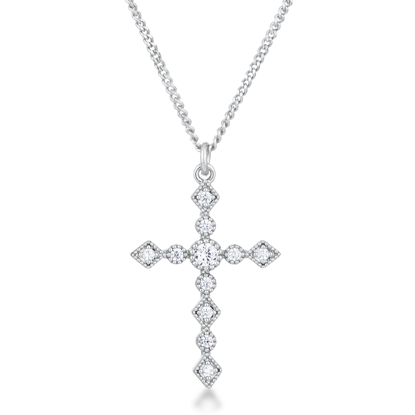 Jelana Vintage CZ Silver Cross Pendant