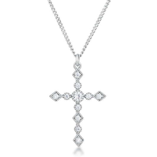 Jelana Delicate Vintage CZ Silver Cross Pendant