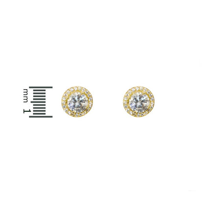 Isla Clear Round CZ Halo Gold Stud Earrings - 5mm | 0.75ct