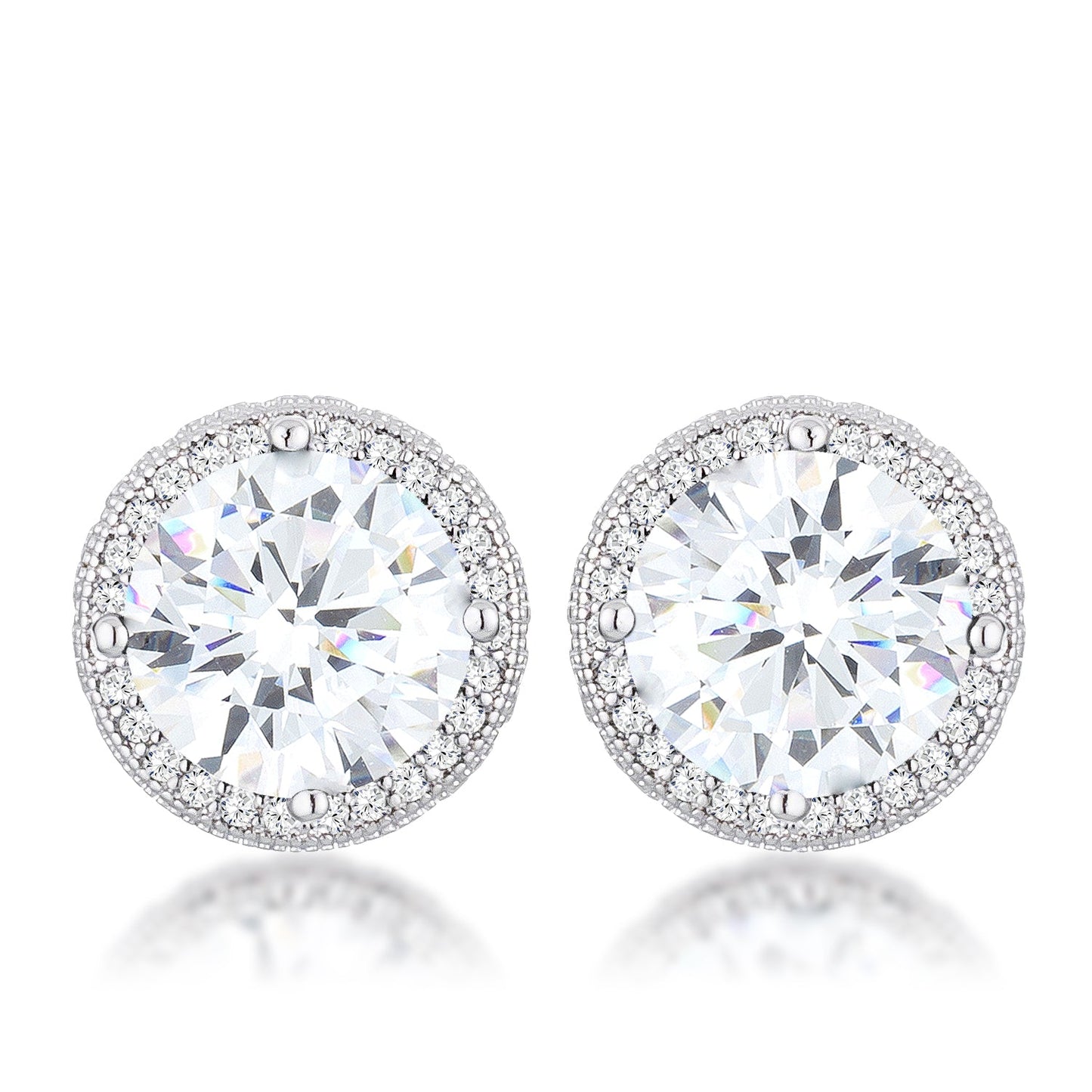 Jan 9mm Clear Round CZ Halo Silver Earrings | 2.9ct